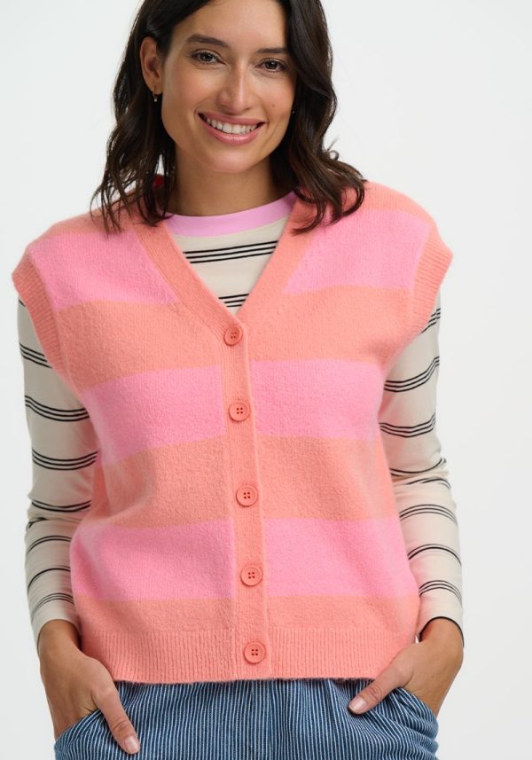 Amber Peachy Pink Striped Vest