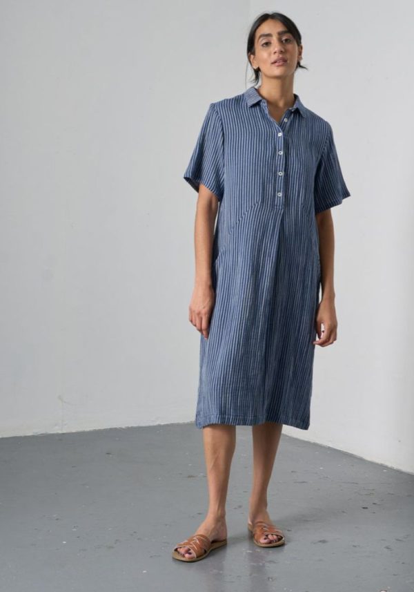 Alexa Navy Stripe Shirt Dress