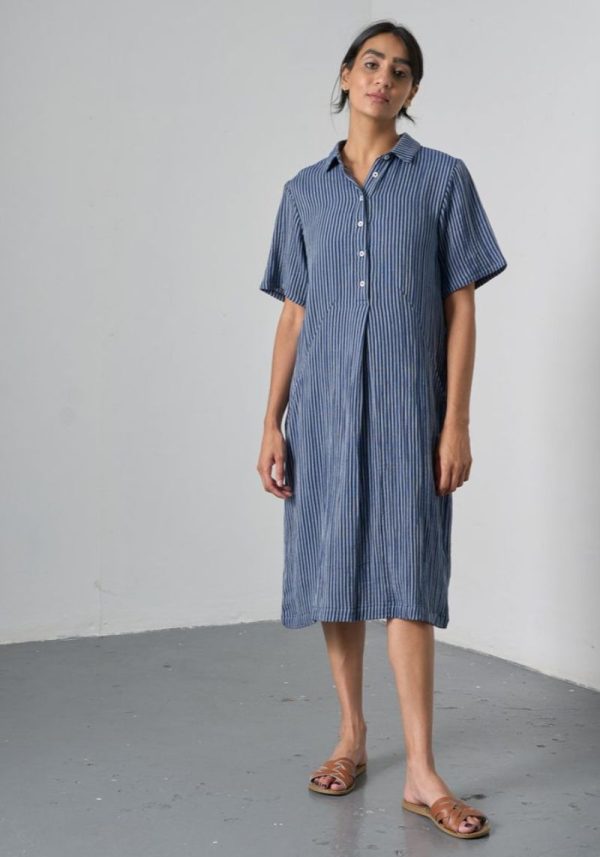 Alexa Navy Stripe Shirt Dress