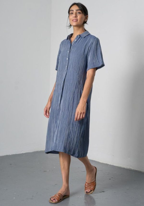 Alexa Navy Stripe Shirt Dress