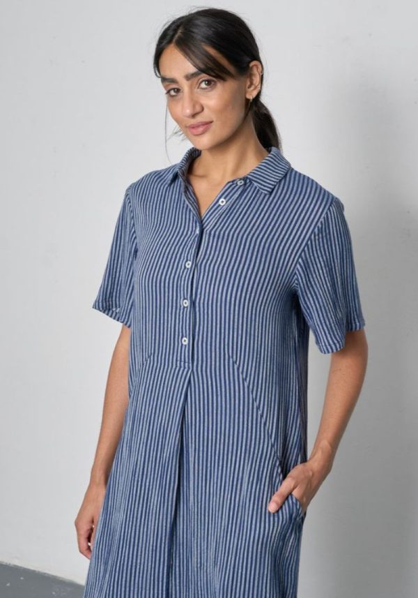 Alexa Navy Stripe Shirt Dress