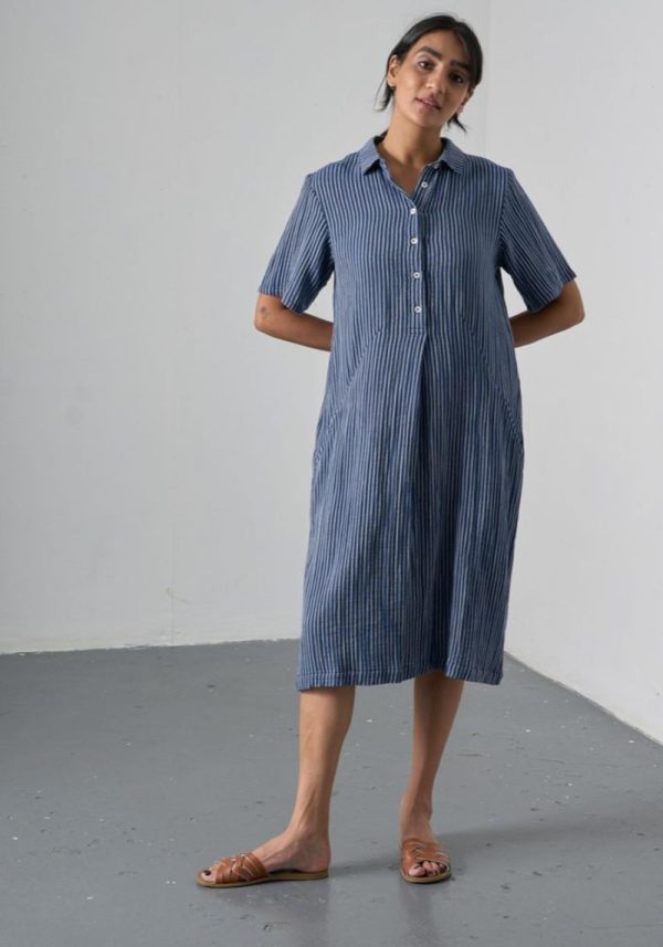 Alexa Navy Stripe Shirt Dress