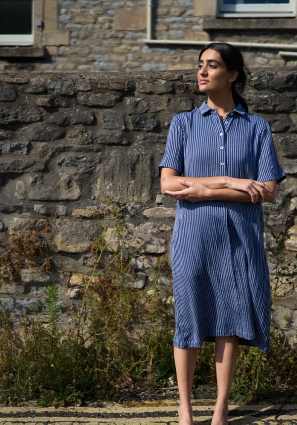 Alexa Navy Stripe Shirt Dress