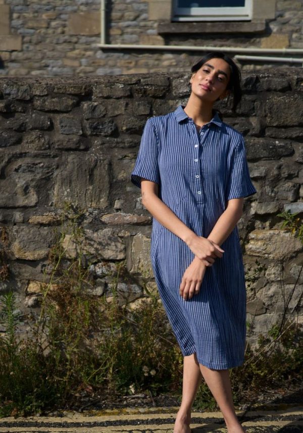 Alexa Navy Stripe Shirt Dress