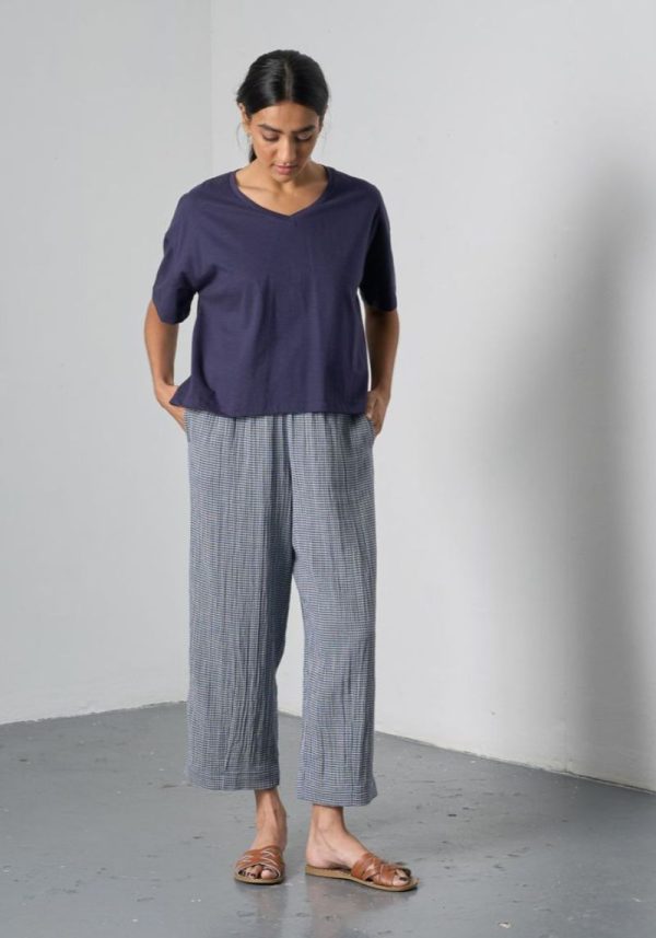 Biblico clara check navy trousers 1 Clara Navy Check Trousers