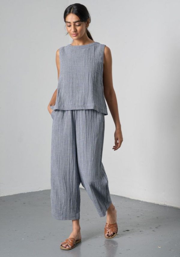 Biblico clara check navy trousers 7 Clara Navy Check Trousers
