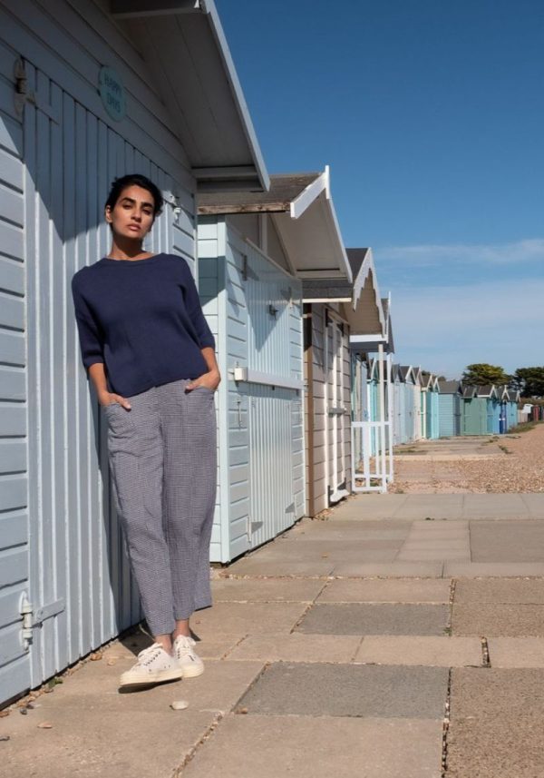 Biblico clara check navy trousers 8 Clara Navy Check Trousers