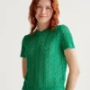 Flora Open Embroidered Green Knit