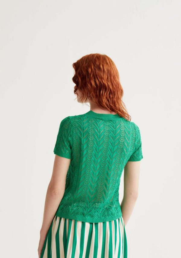 Flora Open Embroidered Green Knit