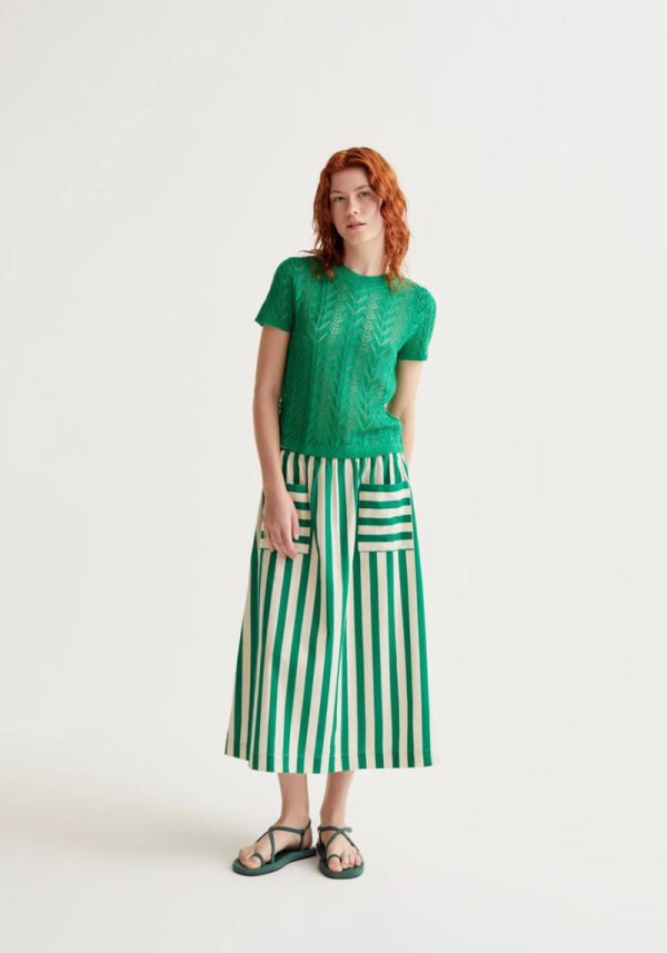 Flora Open Embroidered Green Knit