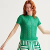 Flora Open Embroidered Green Knit