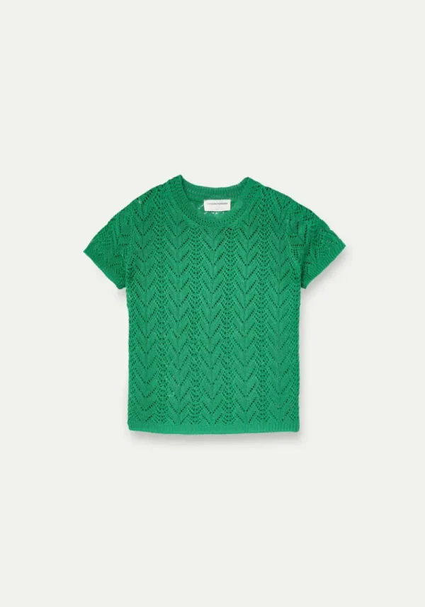 Flora Open Embroidered Green Knit