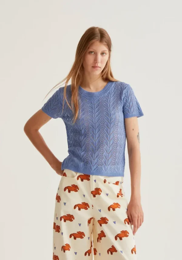 Compania light blue knit 1 Flora Open Embroidered Blue Knit