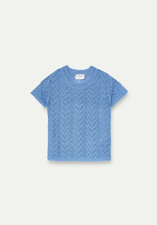 Compania light blue knit 2 Flora Open Embroidered Blue Knit