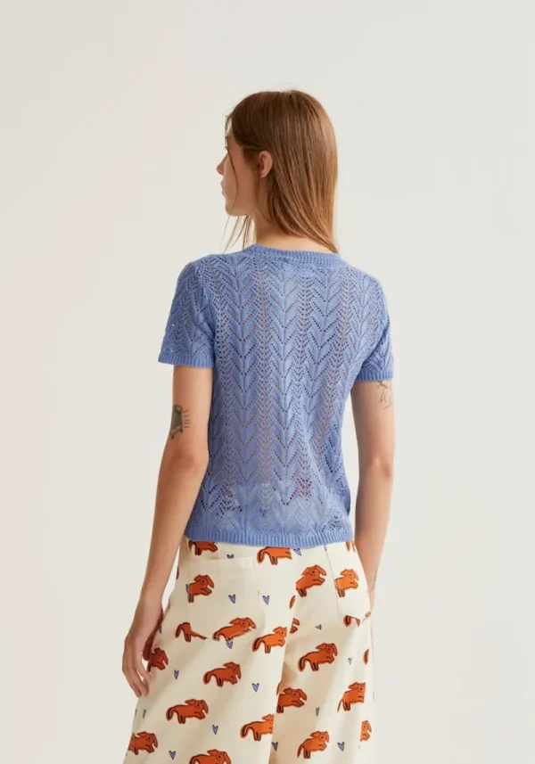 Compania light blue knit 3 Flora Open Embroidered Blue Knit