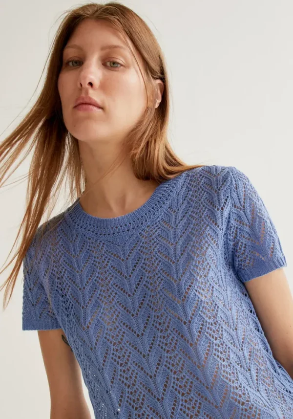 Compania light blue knit 6 Flora Open Embroidered Blue Knit