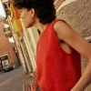 Grace & mila vollo red 1 Vollo Sleeveless Sweater In Rouge