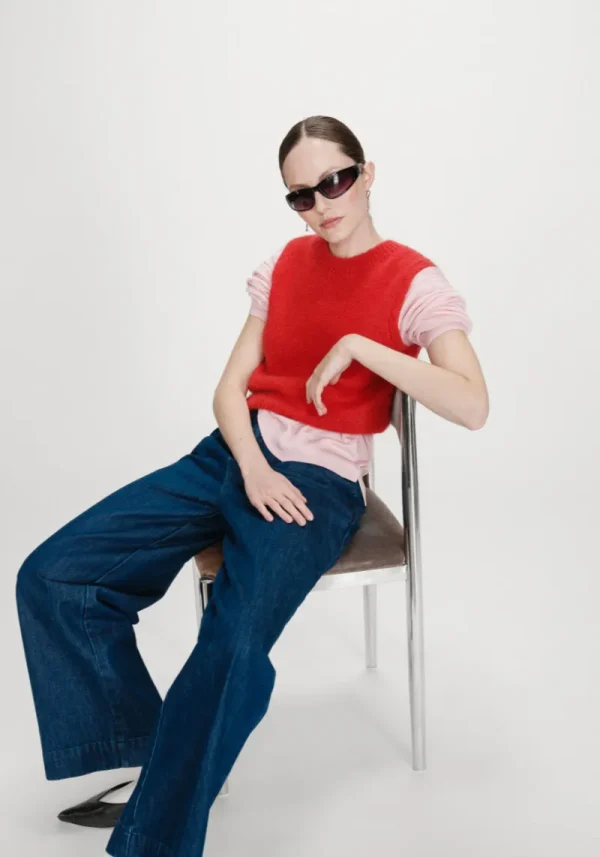 Grace & mila vollo red 4 Vollo Sleeveless Sweater In Rouge