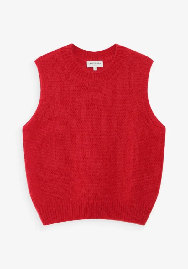 Grace & mila vollo red 6 Vollo Sleeveless Sweater In Rouge