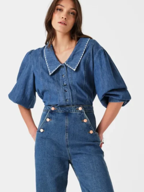 Talia Collared Denim Top