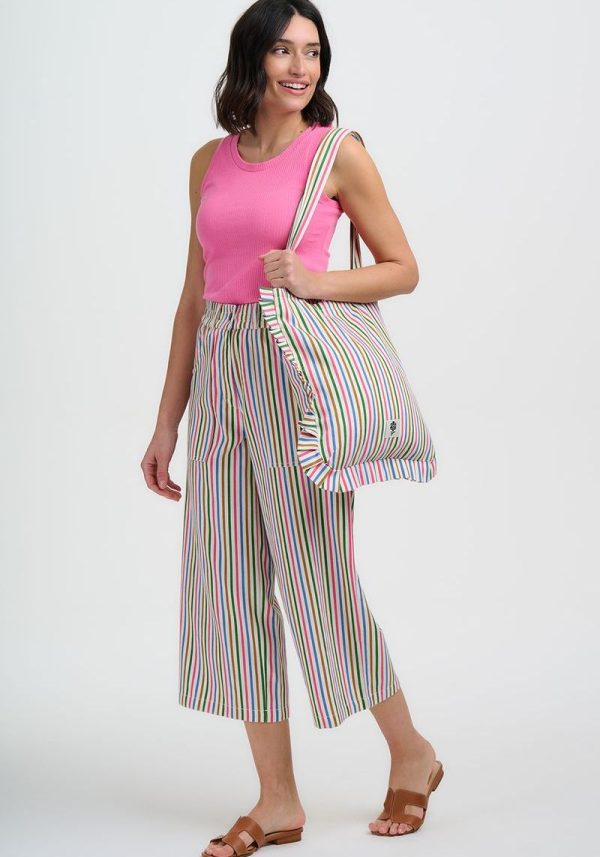 Monica Multi Stripe Frill Tote Bag