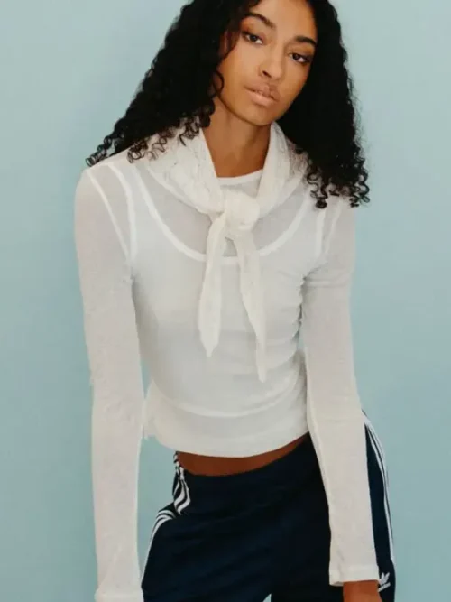 White Pointelle Merino Wool Scarf