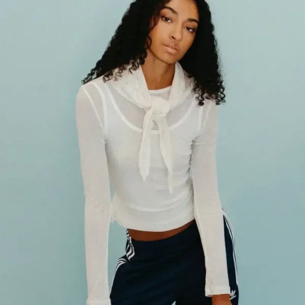 White Pointelle Merino Wool Scarf