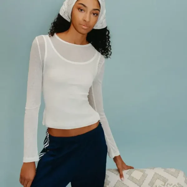 White Pointelle Merino Wool Scarf