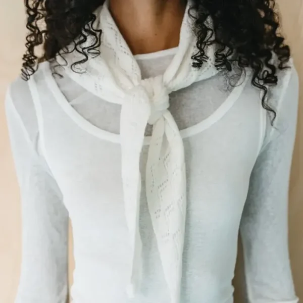 White Pointelle Merino Wool Scarf