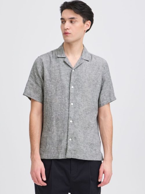 Sauby Navy Melange Linen Shirt