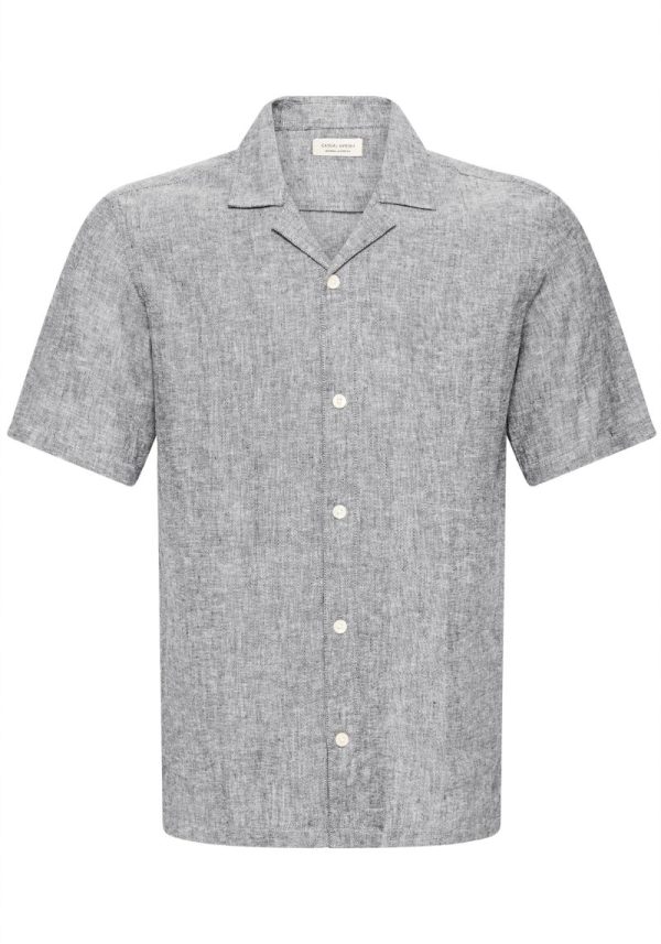 Sauby Navy Melange Linen Shirt