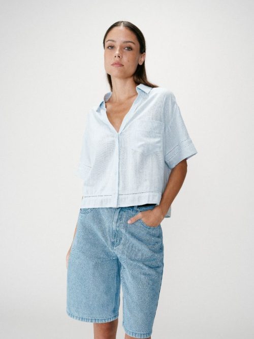 Grace & mila winka ciel 5 Winka Sky Blue Linen Shirt
