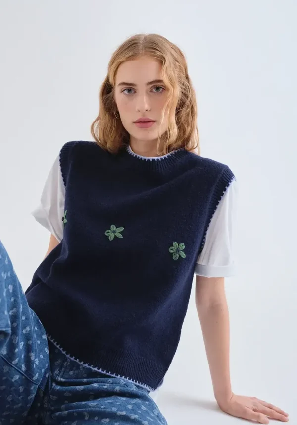 Compania blue knit vest 4 Amy Knitted Tank Top