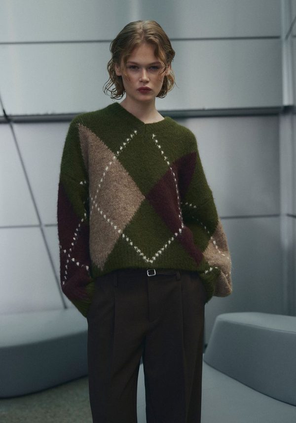 Lai Knit Avocado Green Mix 11 Lai Advocado Argyle Sweater