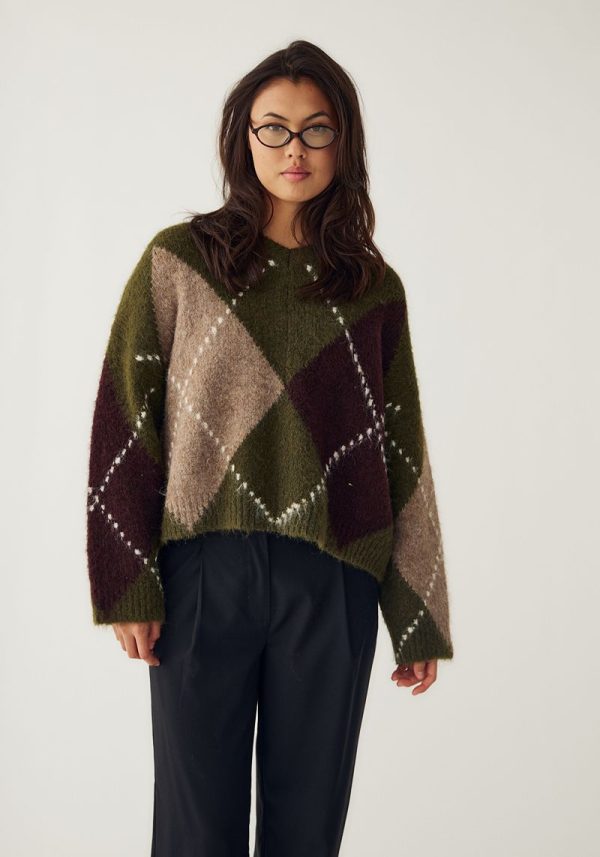 Lai Knit Avocado Green Mix 13 Lai Advocado Argyle Sweater