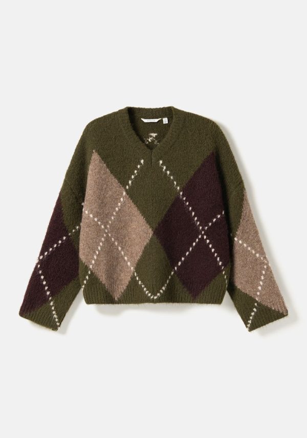 Lai Knit Avocado Green Mix 5 Lai Advocado Argyle Sweater