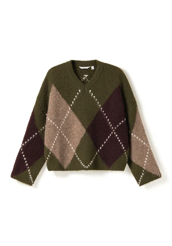Lai Knit Avocado Green Mix Lai Advocado Argyle Sweater