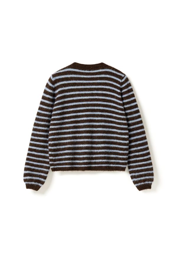 N-Mertice Knit Cardigan Brown Blue Stripe 2 Mertice Cardigan