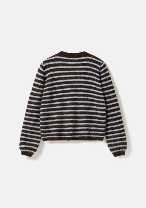 N-Mertice Knit Cardigan Brown Blue Stripe 6 Mertice Cardigan