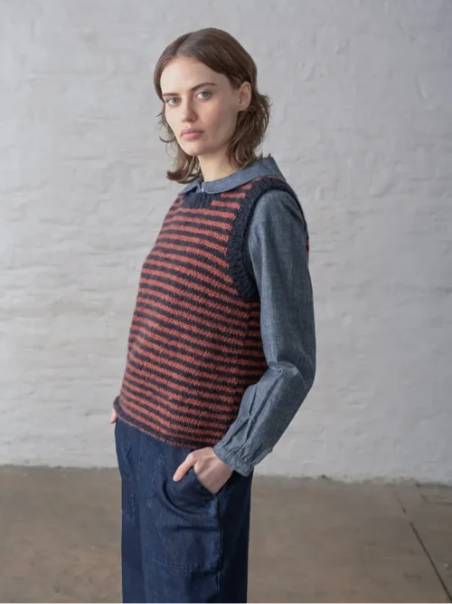 Bibico heather navy pumpkin stripe 5 Heather Pumpkin And Navy Vest