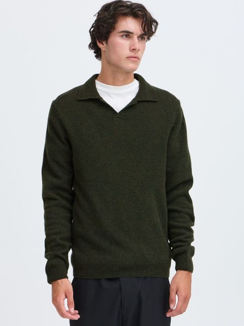 Casual friday olive melange pol knit 4 Carl Lambswool Sweater