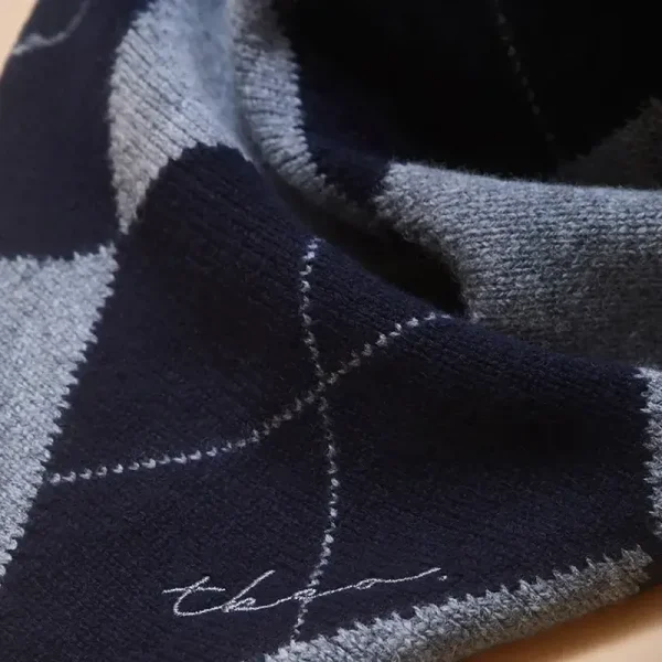 Navy Argyle Merino Wool Scarf