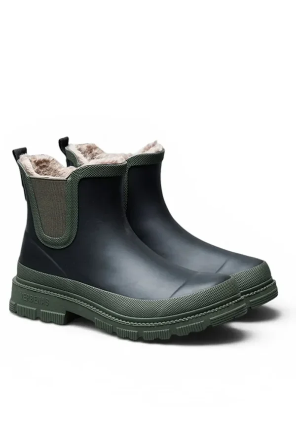 Verbenas lua black khaki 2 Black Lua Fur Lined Rain Boots